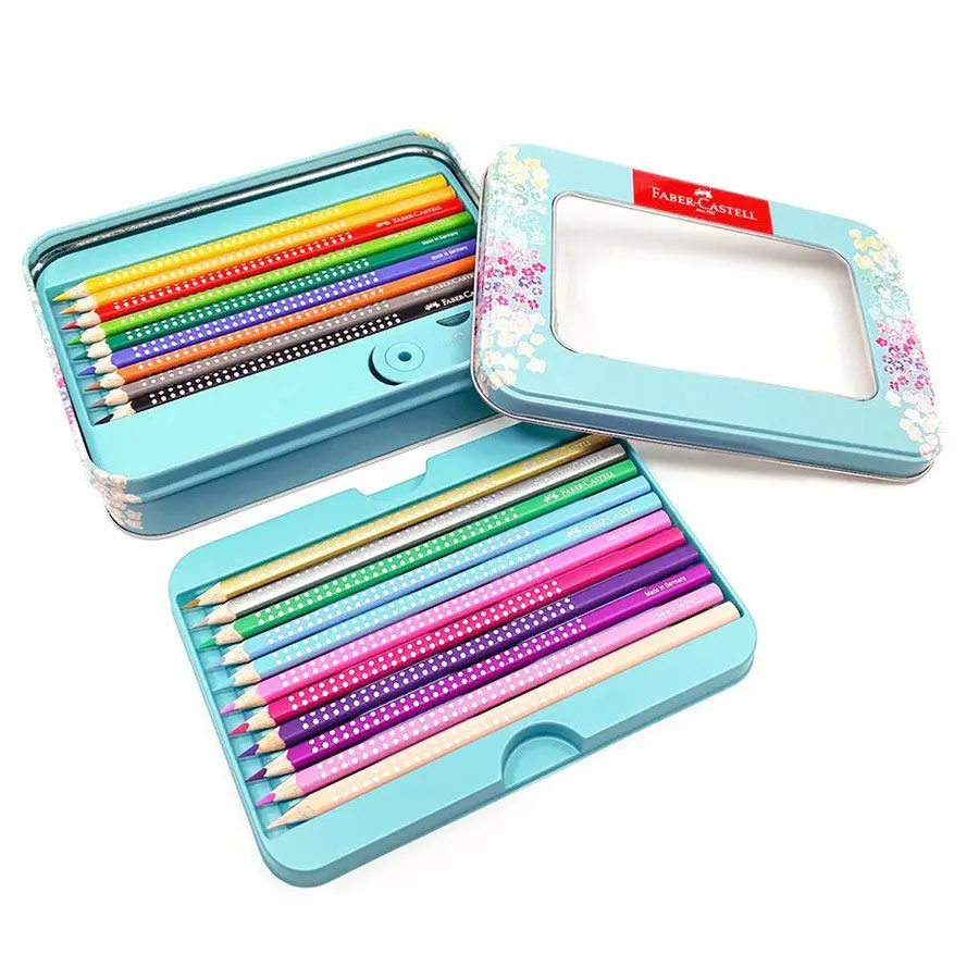 Карандаши цветные Faber-Castell 20 цветов Sparkle трехгранные + точилка, металлическая коробка 201641 — фото 2