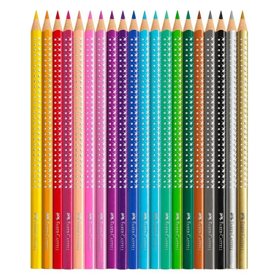 Карандаши цветные Faber-Castell 20 цветов Sparkle трехгранные + точилка, металлическая коробка 201641 — фото 3