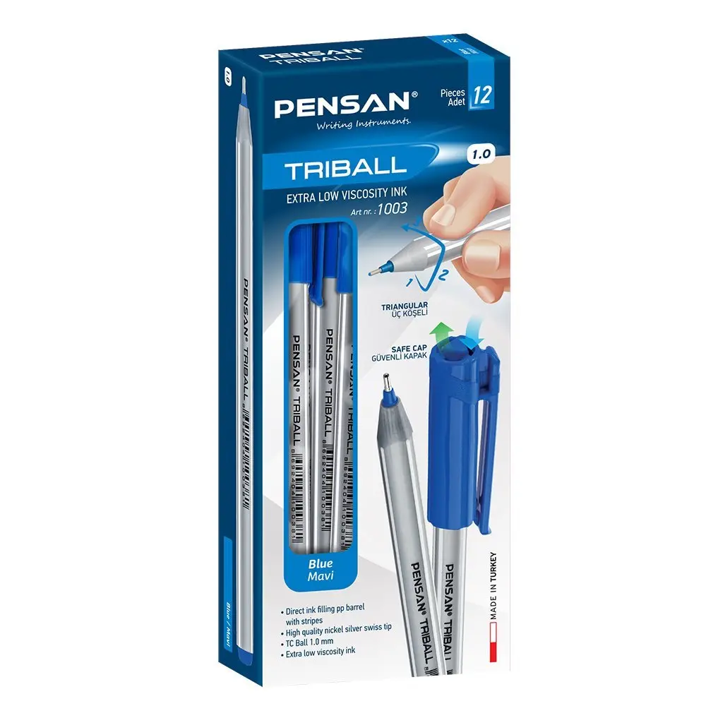 Ручка масляна Pensan Triball 1.0 мм синя 1003/12-Blue — фото 4