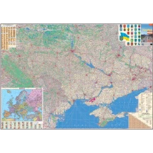 Карта автодорог Украины М1 : 850 000, 160 х 110 см, бумага, ламинация