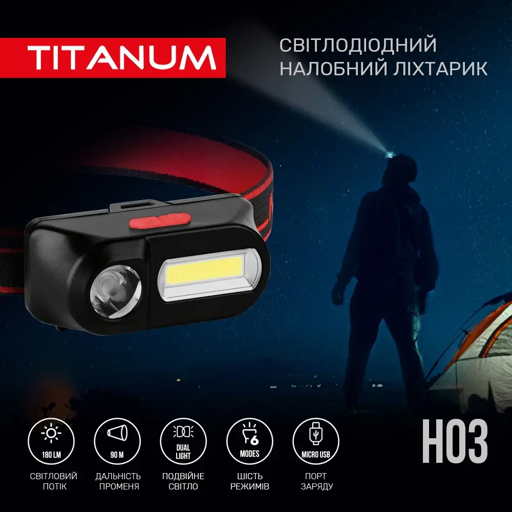 Ліхтар налобний Titanum світлодіодний 180 Lm 6500 K TLF-H03 — фото 3