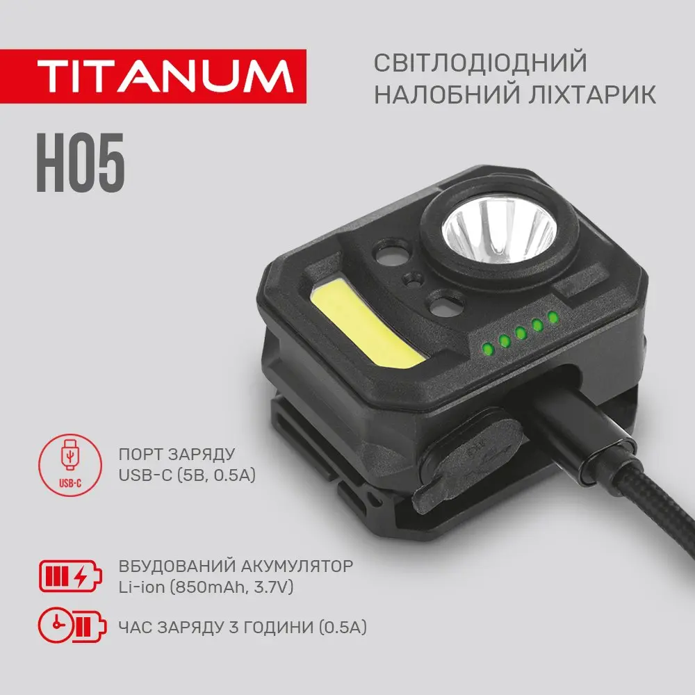 Ліхтар налобний Titanum світлодіодний 250 Lm 6500 k TLF-H05 — фото 8