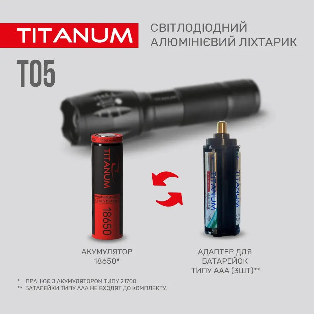 Ліхтар Titanum ручний світлодіодний 300 Lm 6500 K, алюмінієвий TLF-T05 — фото 6