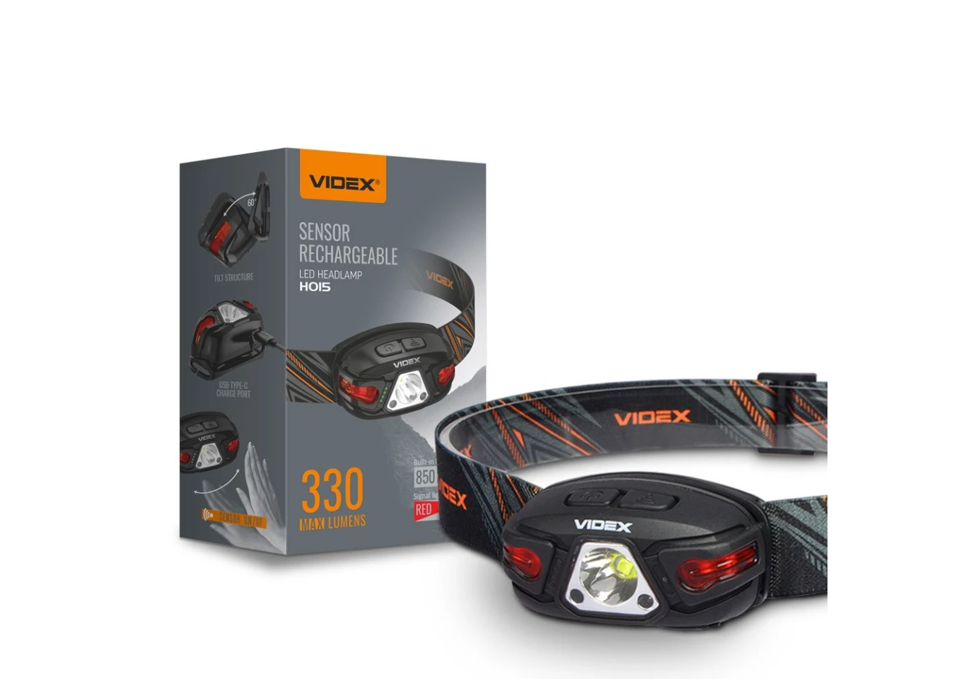 Фонарь налобный с красным светом Videx светодиодный 330Lm 5000K +  3Lm VLF-H015