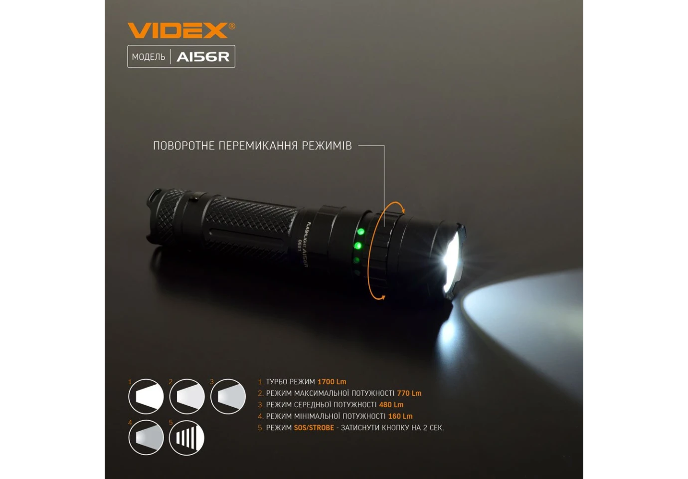 Фонарь ручной Videx светодиодный 1700Lm  6500K VLF-A156R