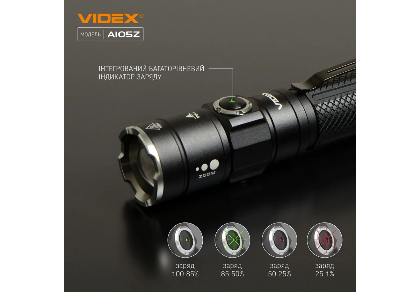Фонарь ручной Videx светодиодный 1200Lm 5000K VLF-A105Z