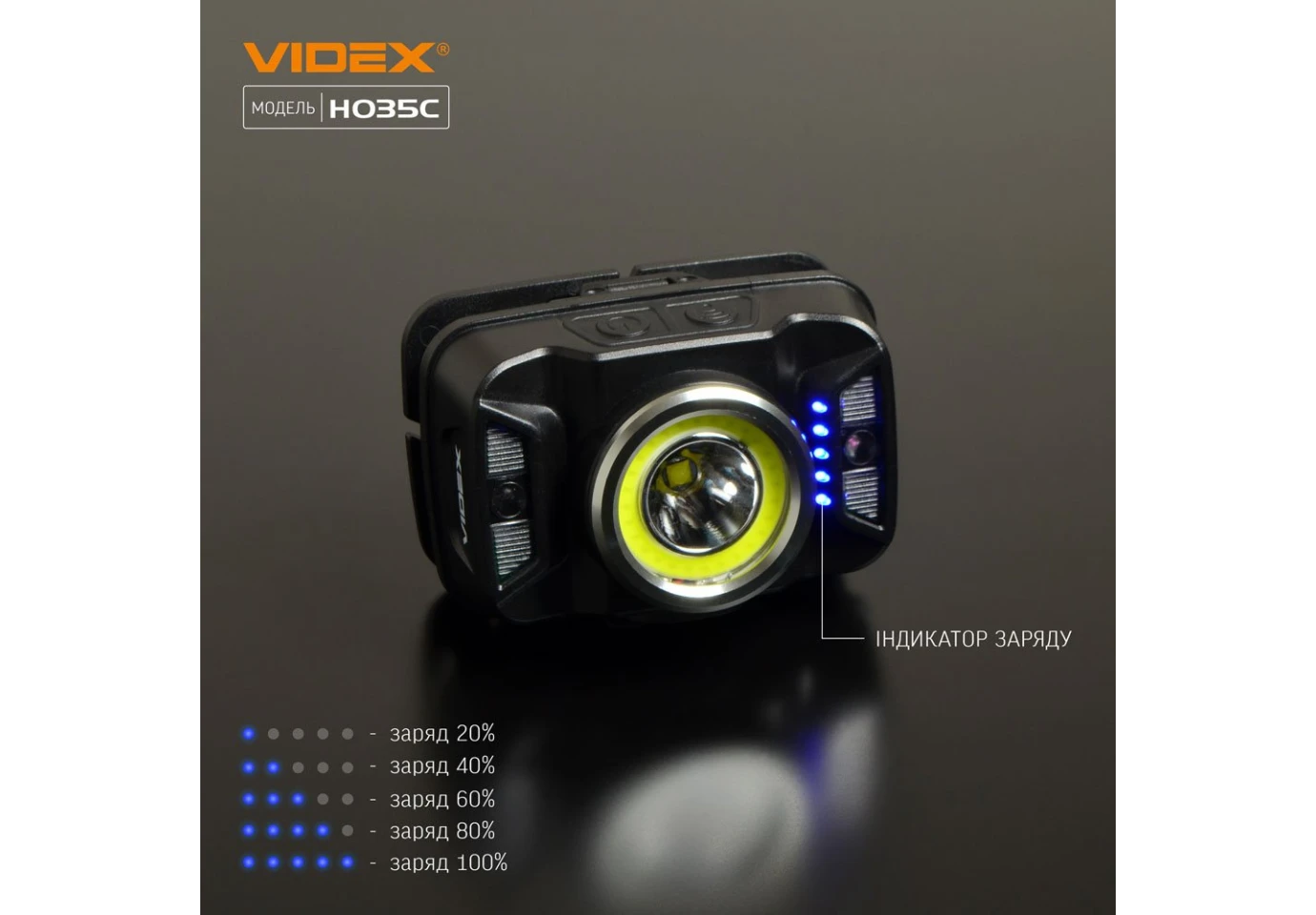 Фонарь налобный с красным светом Videx светодиодный 410Lm 5000K + 2.5Lm VLF-H035C