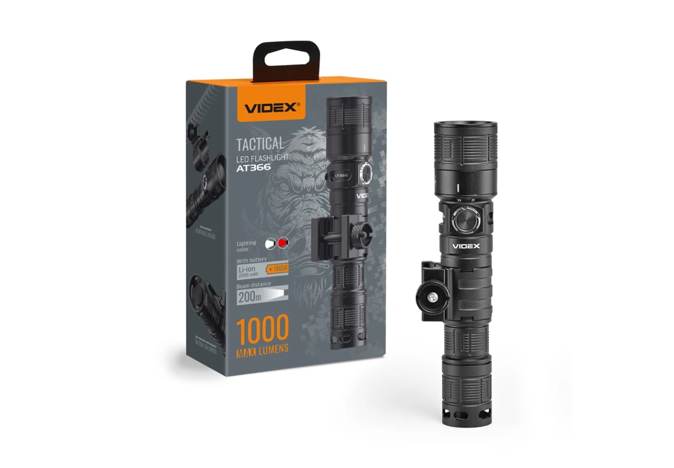 Фонарь тактический светодиодный с красным светом Videx 1000Lm 5000K VLF-AT366