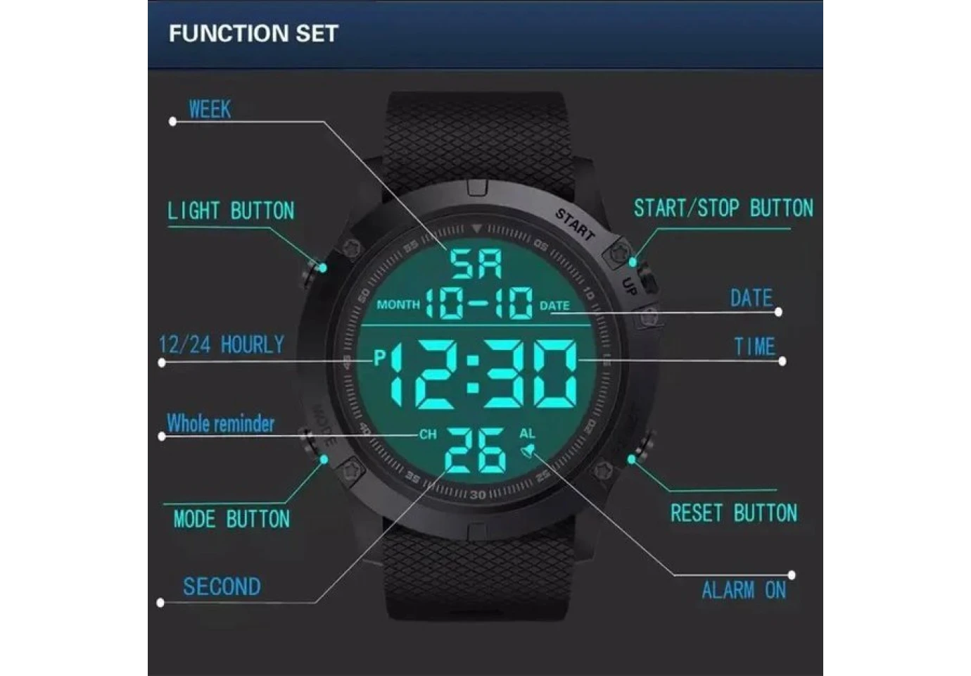 Часы наручные спортивные электронные Honhx Black Green, оливка №14