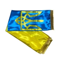 Флаг Украины 100 х 150 см, атлас, трезубец, бахрома П-7 аТб