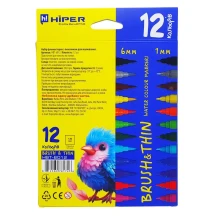 Набір фломастерів Hiper Brush&Thin з пензликом 12 штук HBT-6012 — фото 3