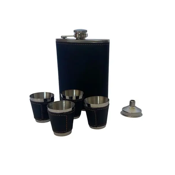Набор фляга, 4 стаканчика, лейка, цвет черный SET-F8-BLACK — фото 2