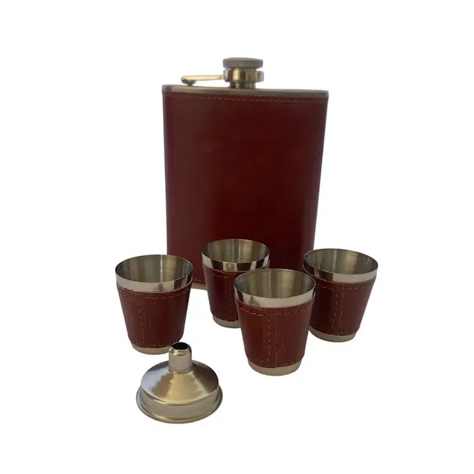 Набор фляга, 4 стаканчика, лейка, цвет коричневый SET-F8-BROWN — фото 2