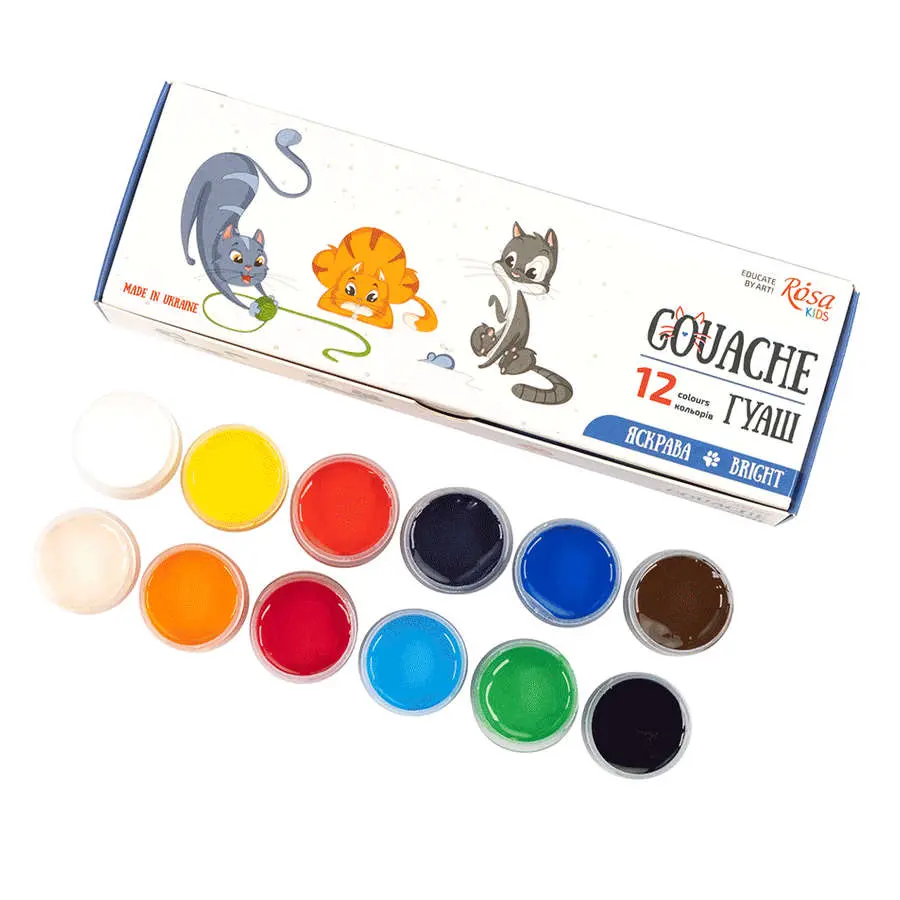 Набір гуашевих фарб "Cats" Rosa Kids 12 кольорів х 10 мл 301103 — фото 2