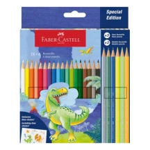 Карандаши цветные Faber-Castell 18 цветов + 3 цвета Metallic + 3 цвета Neon "Dino", картон 111222