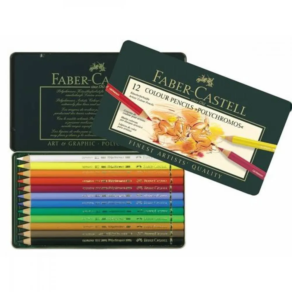 Олівці кольорові Faber-Castell Polychromos 12 кольорів, металева коробка 110012 — фото 2