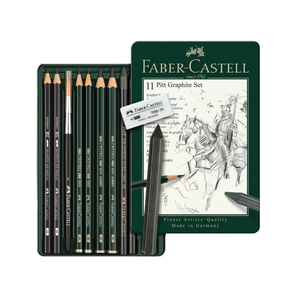 Набір для малювання Faber-Castell Графіт Pitt 11 предметів, металева коробка 112972 — фото 2