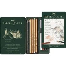 Набор для рисования Faber-Castell Pitt Monochrome 12 предметов, металлическая коробка 112975