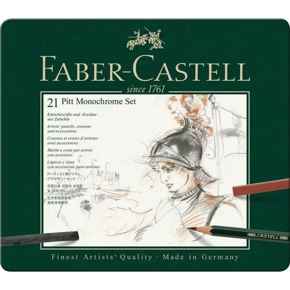 Набір для малювання Faber-Castell Pitt Monochrome 21 предмет, металева коробка 112976 — фото 2