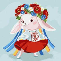 Картина по номерах Ідейка 30 х 30 см "Зайчик - україночка", полотно, акрилові фарби, пензлики КНО2401