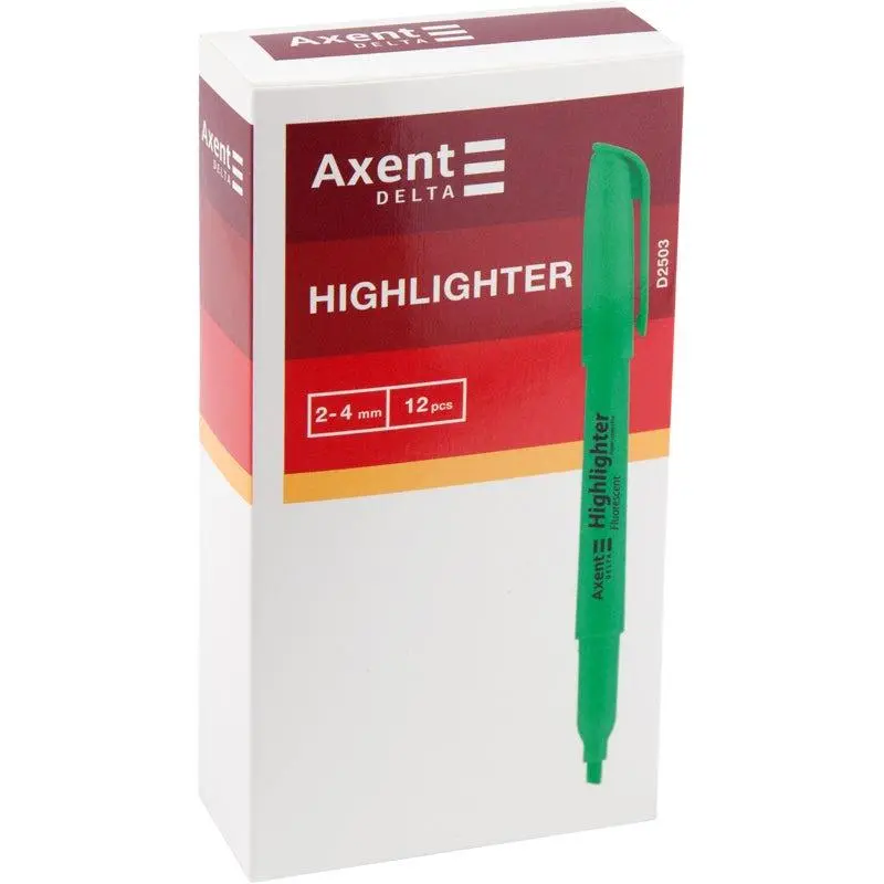 Маркер текстовий Axent Highlighter 2-4 мм, клиноподібний, неон, зелений D2503-04 — фото 2