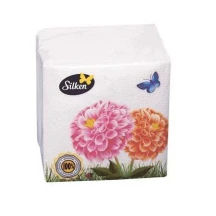 Салфетки бумажные SILKEN 24 х 24, 1-слойные, 100 штук в упаковке, ассорти