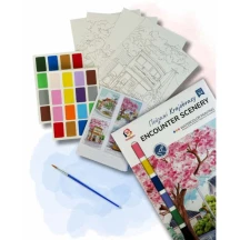 Розмальовка на водній основі А4 "Пейзажі" + пензлик Brushme 14+ Wcolor4