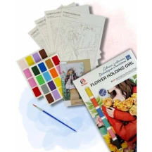 Розмальовка на водній основі А4 "Дівчина з квітами" + пензлик Brushme 14+ Wcolor1