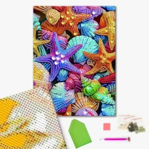 Алмазна мозаїка 25 х 25 см "Кольорові морські зірки" Brushme BH013