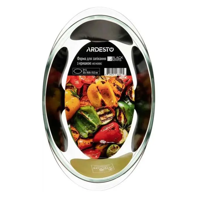 Форма для запікання з кришкою Ardesto Black Mars 33х19,8х13,2см, боросилікатне скло,овальна,прозора AR2408BG — фото 4
