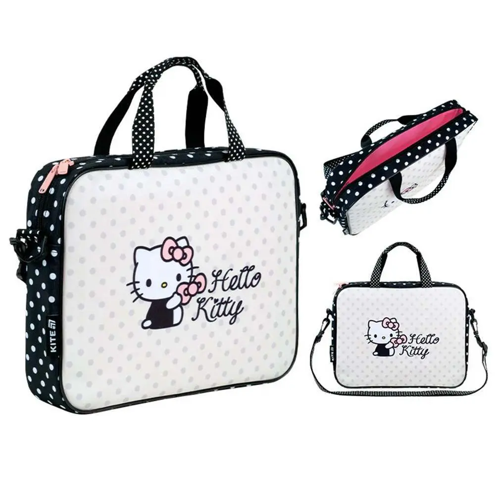 Шкільна текстильна сумка А4 "Hello Kitty" поліестер, біло-чорна з малюнком Kite K26-589-2 — фото 3