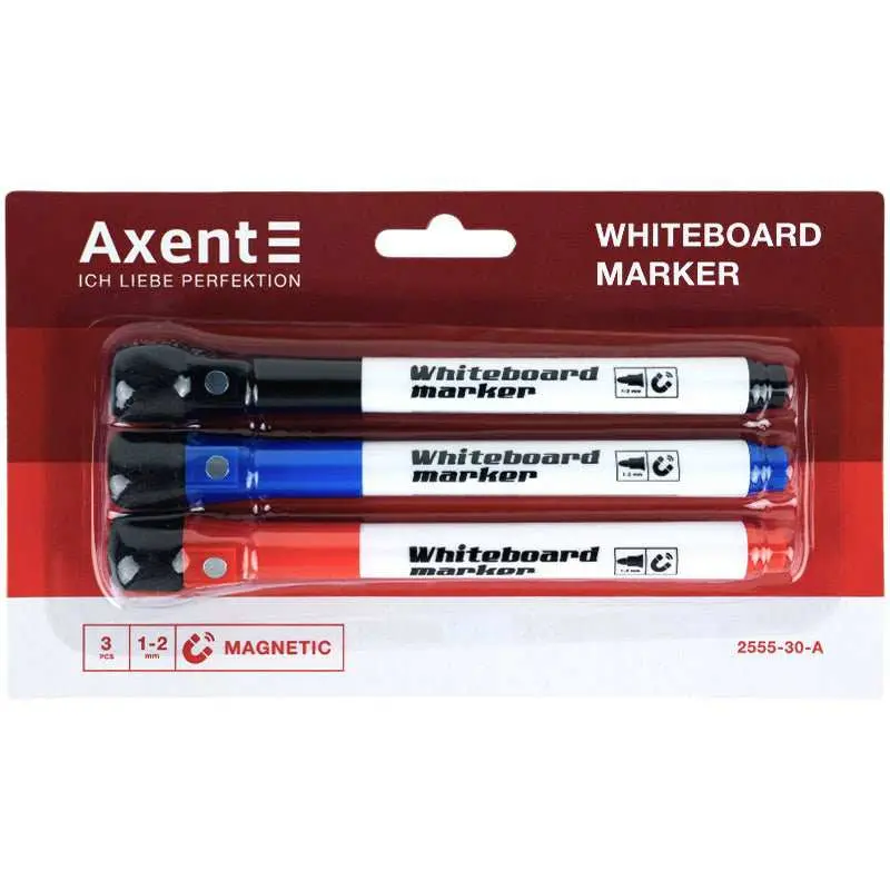 Маркер Whiteboard Magnetic 1-2 мм, набір 3 кольорів Axent 2555-30-A — фото 2