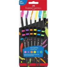 Набір пензликів Faber-Castell, 6 штук, чорні з круглими та плоскими кольоровими кінчиками 481622