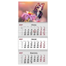 Календар на 2027 рік настінний квартальний "Butterflirs 3",  Axent 8803-27-6-A